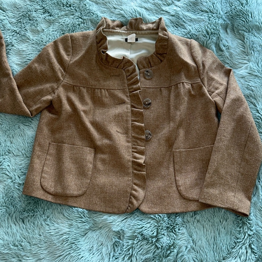 Gently worn J.Crew Peacoat in tan size 8 - 100% Wool, Lining 100% Acetate